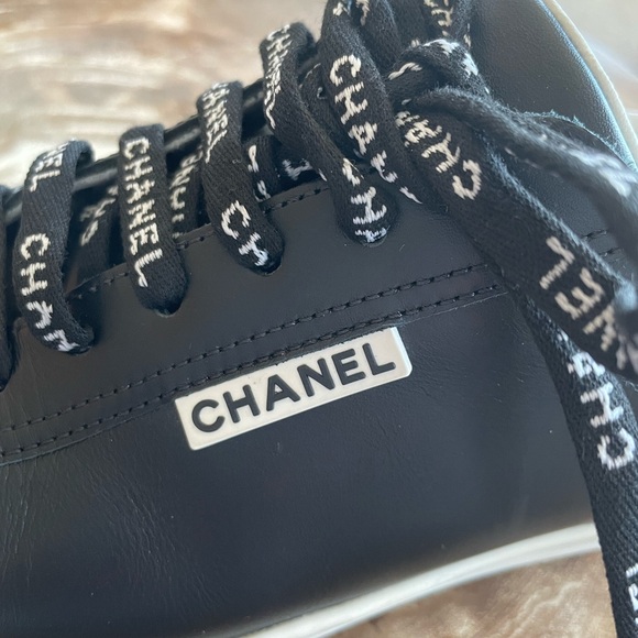 Chanel Black Sneakers with Logo Laces - Picture 8 of 11